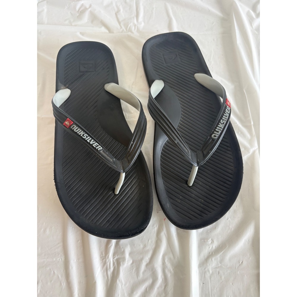 Quiksilver Mens Black Grey Logo Flip Flop Sandals Size 10/11 Casual Beach Thongs